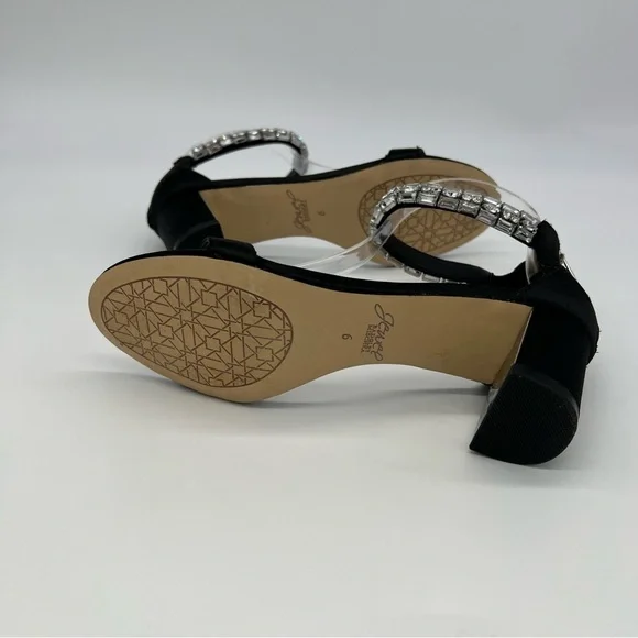 Jewel Badgley Mischka Katerina Black Heels Rhinestone Strap Sz 6 Elegant - Picture 9 of 14